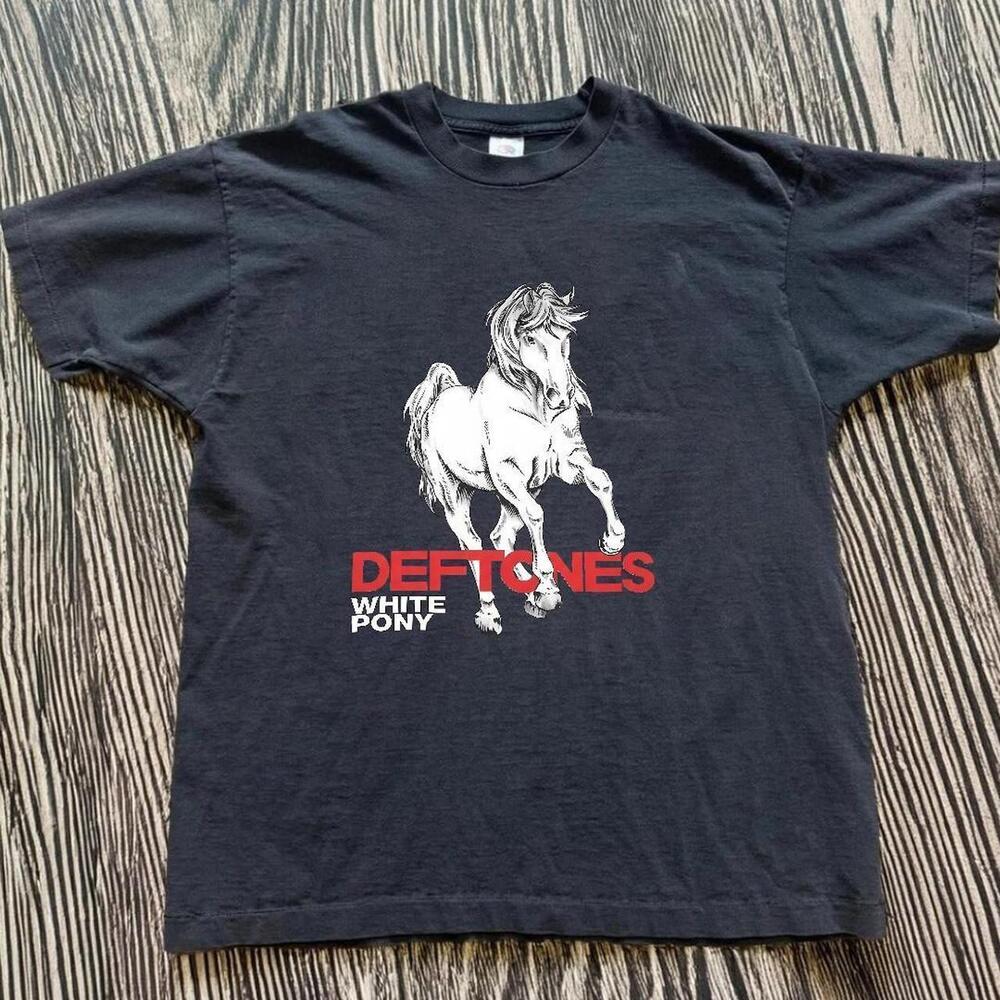 Gildan White T Shirt Deftones White Pony Black T Shirt